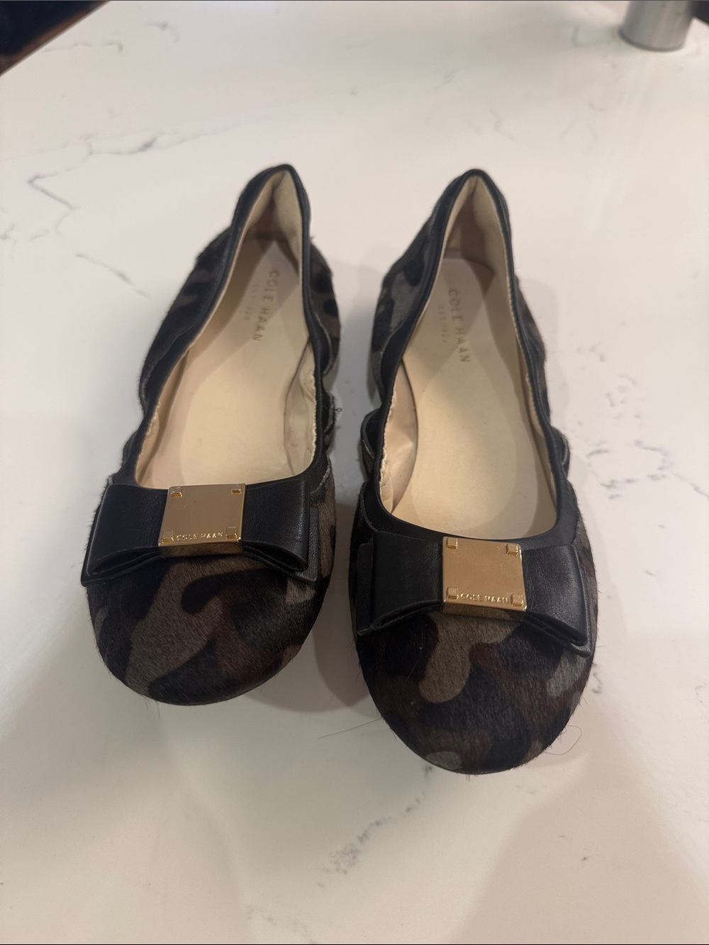 Cole Haan Leopard Print Bow Flats in Brown and Black